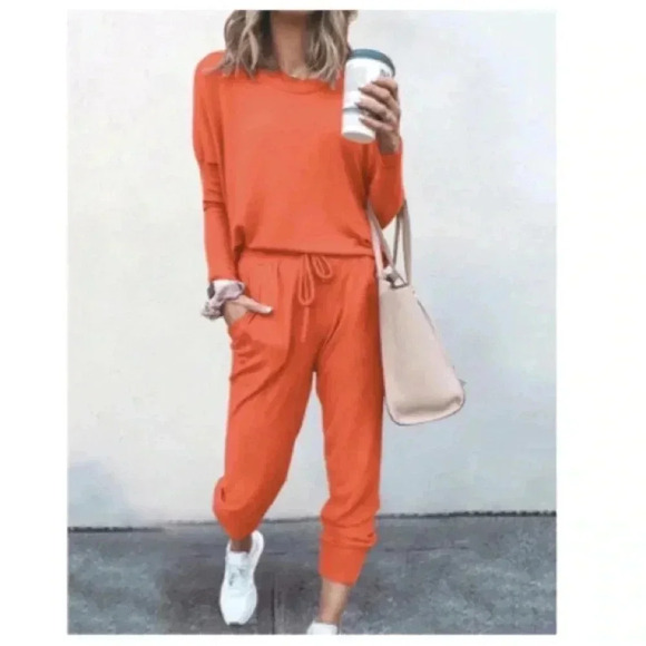 GreenTea Orange Crop Pants Lounge Set S - Picture 1 of 15